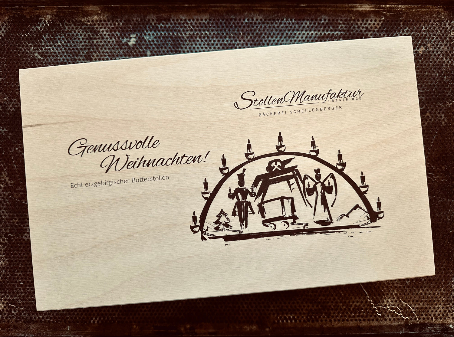 Holzkisten "Genussvolle Weihnachten" für Rosinenstollen ungezuckert eigene Herstellung